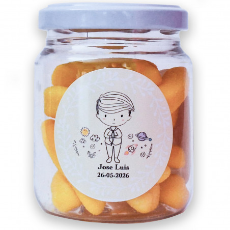 Pote de doces personalizado para comunhão de menino