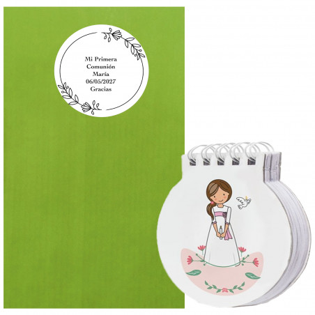 Caderno de comunhão de menina com envelope e adesivo