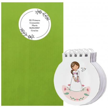 Caderno de comunhão para menina com envelope e adesivo