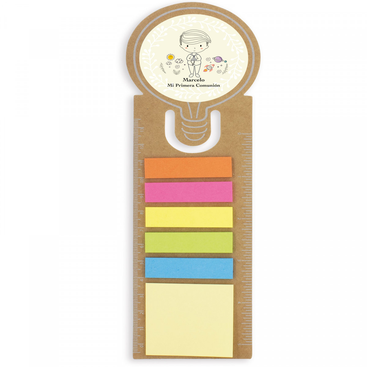 Marcador de régua com post it e adesivo de comunhão personalizado para criança