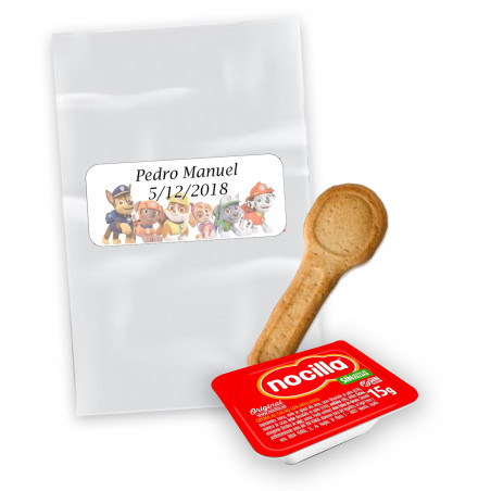 Nocilla mini 15 gr com colher de biscoito em saco transparente para presente de aniversário