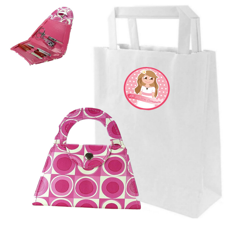 Acessórios de manicure em forma de bolsa com bolsa branca e adesivo de comunhão