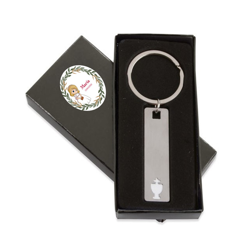 Chaveiro de comunhão com caixinha e adesivo personalizado menina