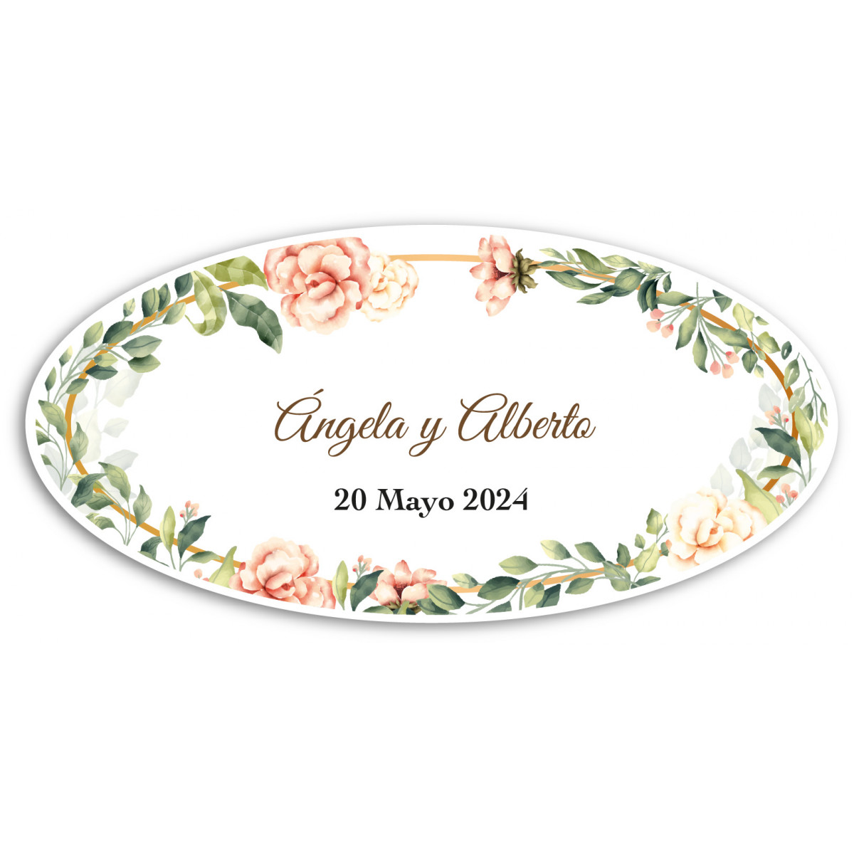 Adesivo ovalado personalizado com design de flores