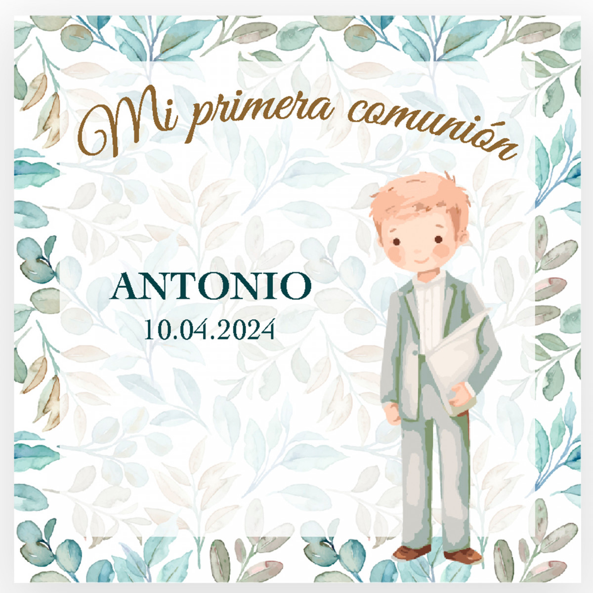 Tarjeta de primeira comunhão personalizada para menino