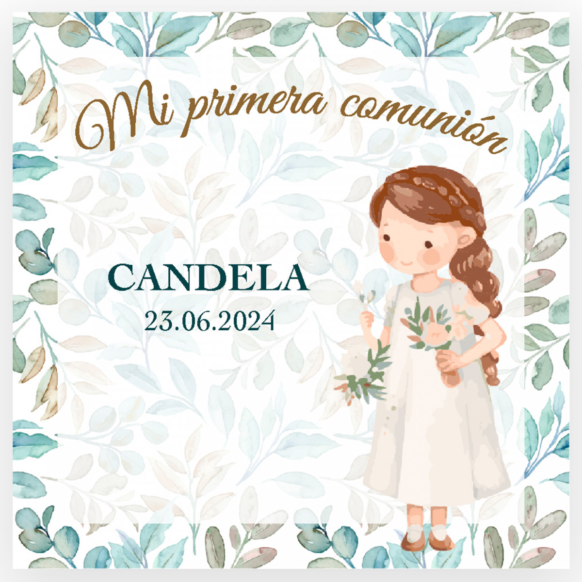 Cartão personalizado de Primeira Comunhão para menina