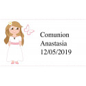 Garrafa de vinho de comunhão com saca-rolhas personalizado com adesivos de menina e saco de presente