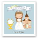 Adesivo quadrado para comunhão de menina