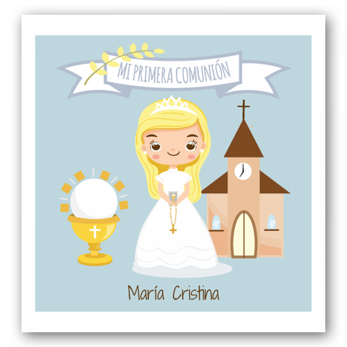 Adesivo de comunhão com uma menina loira