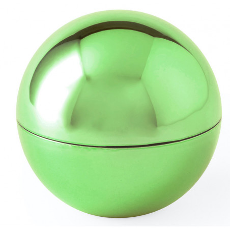 Protetor labial em formato de esfera com caixa personalizada e adesivo