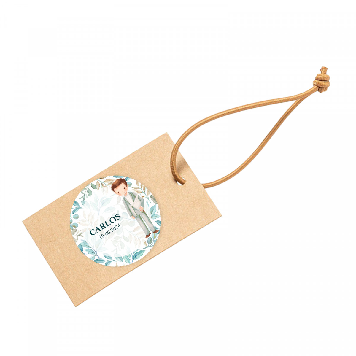 Etiqueta pendente personalizada para detalhes de primeira comunhão menino