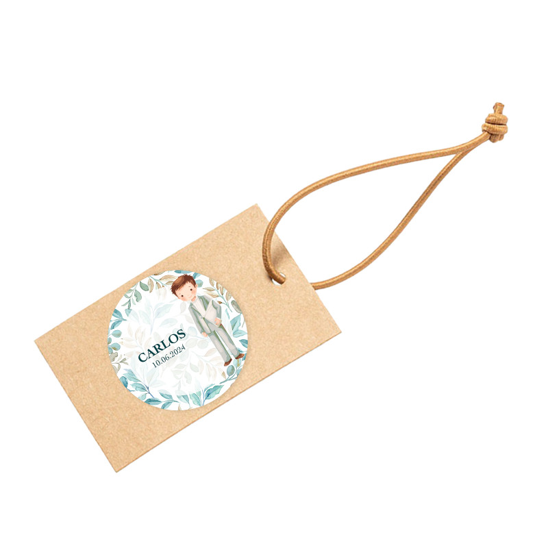 Etiqueta pendente personalizada para detalhes de primeira comunhão menino