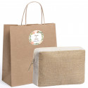 Necessaire de juta em saco kraft com adesivo personalizado