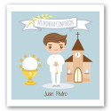 Tarjeta de comunhão personalizável menino sobre suporte