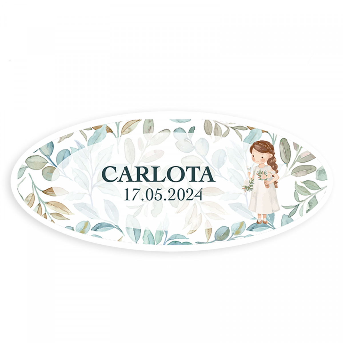 Adesivo oval personalizado de comunhão para meninas