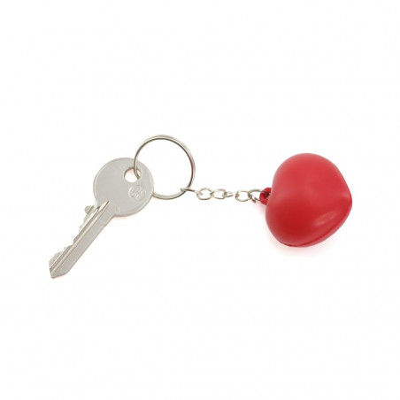 Chaveiro coração e amêndoas açucaradas em saquinho vermelho com adesivo personalizado