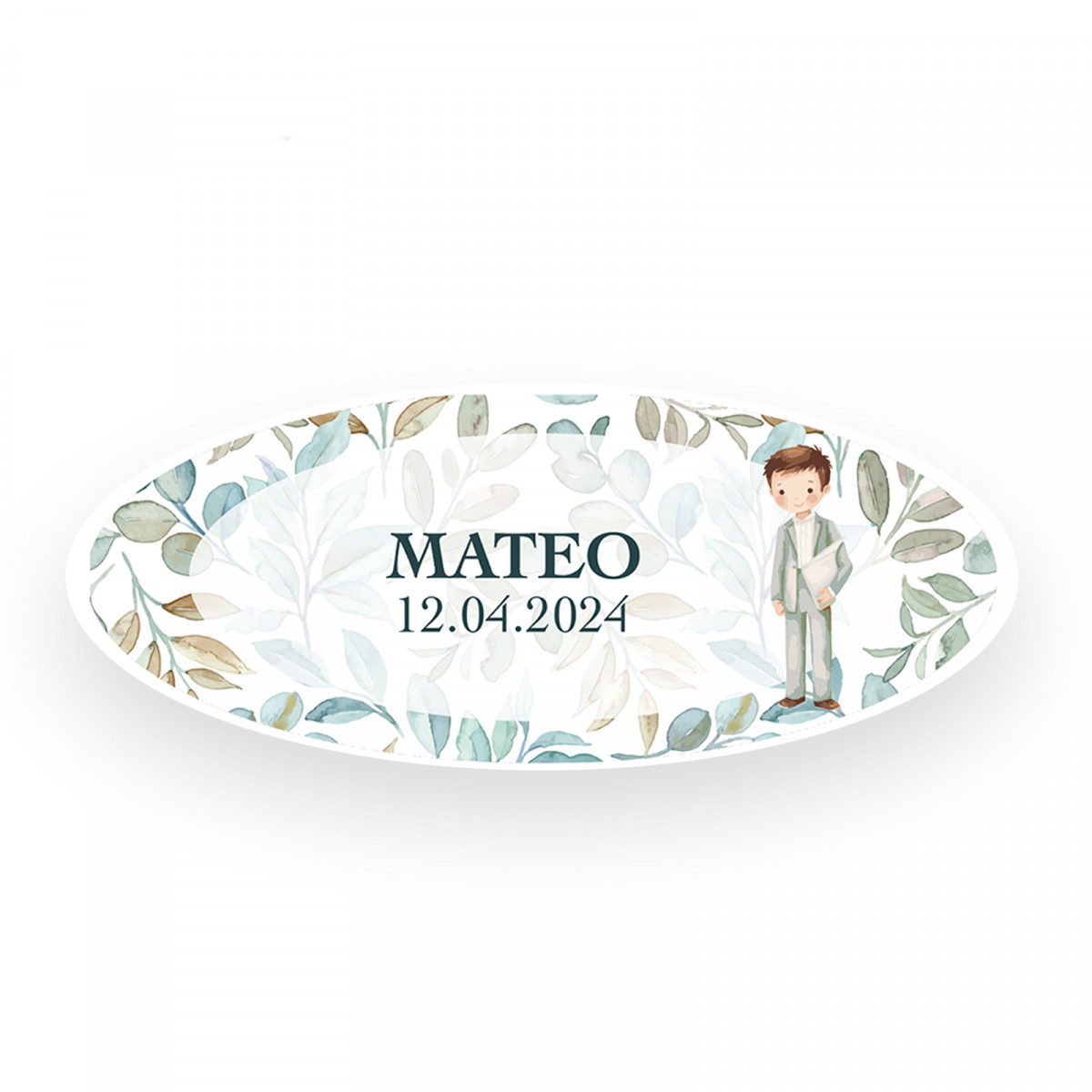 Adesivo oval personalizado para detalhes de comunhão para meninos