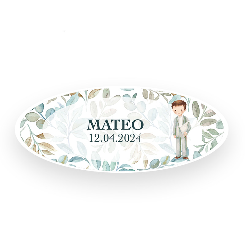 Adesivo oval personalizado para detalhes de comunhão para meninos