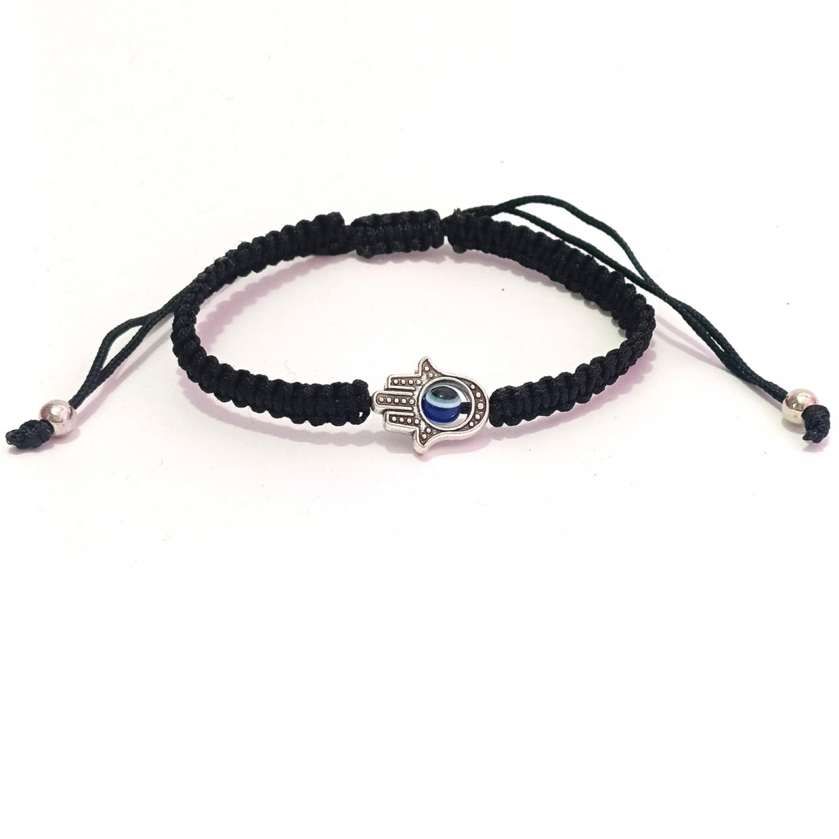 Pulseira mão de Fátima com olho turco com cordão preto