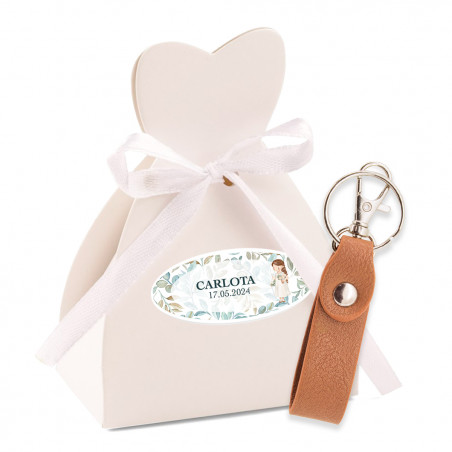 Porta chaves em caixa com adesivo personalizado para detalhes da comunhão menina