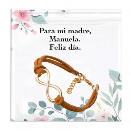 Pulseira infinito com cartão para o dia das mães