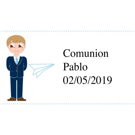 Mini baralho espanhol personalizado com adesivo de comunhão de menino