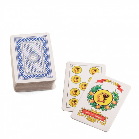 Mini baralho espanhol com adesivo de batizado de menino