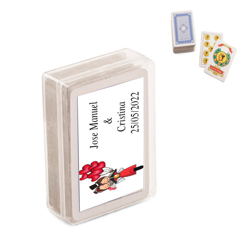 Mini baralho espanhol personalizado com adesivo de casamento