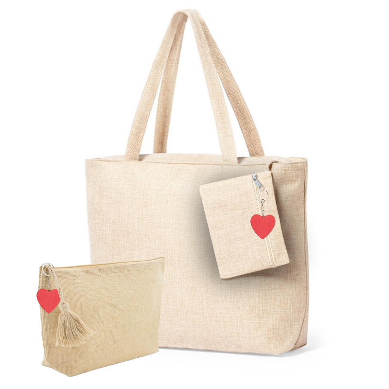 Bolsa e nécessaire com chaveiro de coração