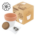 Vaso de terracota com sementes e pulseira de pedra vulcânica como presente