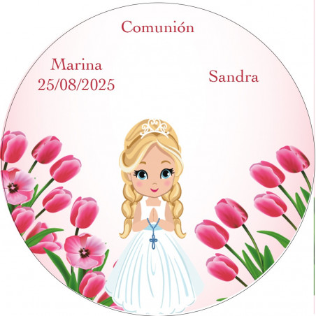 Esfera de cacau em caixa com adesivo personalizado para detalhes da comunhão da menina