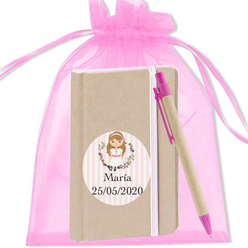 Caderno caneta e bolsa personalizada para comunhão feminina