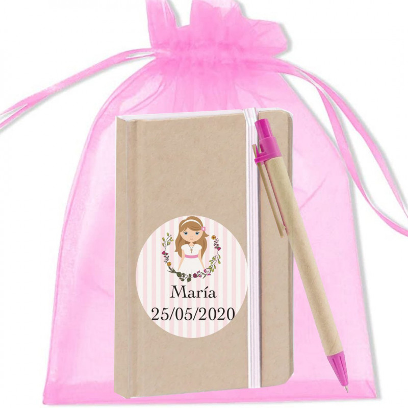 Caderno e caneta personalizada detalhes comunhão menina Caderno e caneta personalizada detalhes comunhão menina