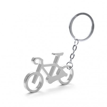 Chaveiro de bicicleta prateado em envelope kraft com adesivo personalizado de comunhão de menino