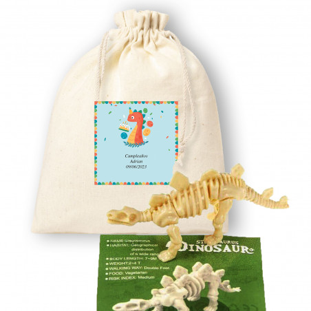 Quebra-cabeça de dinossauro em uma bolsa com um adesivo personalizado