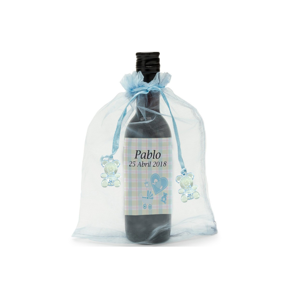 Garrafa de vinho tinto para lembrancinhas de batizado