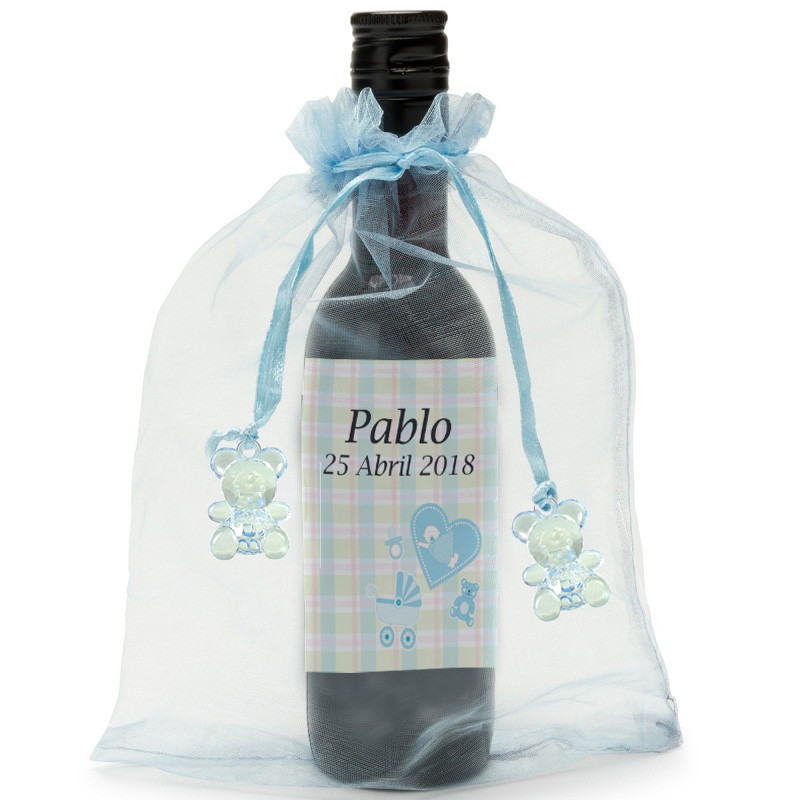 Garrafa de vinho tinto para lembrancinhas de batizado