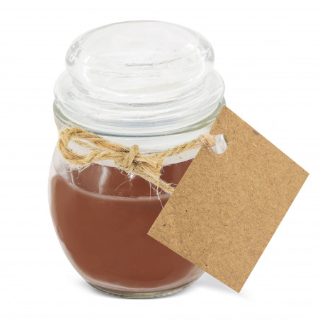 Vela perfumada com aroma de café e adesivo personalizado para eventos