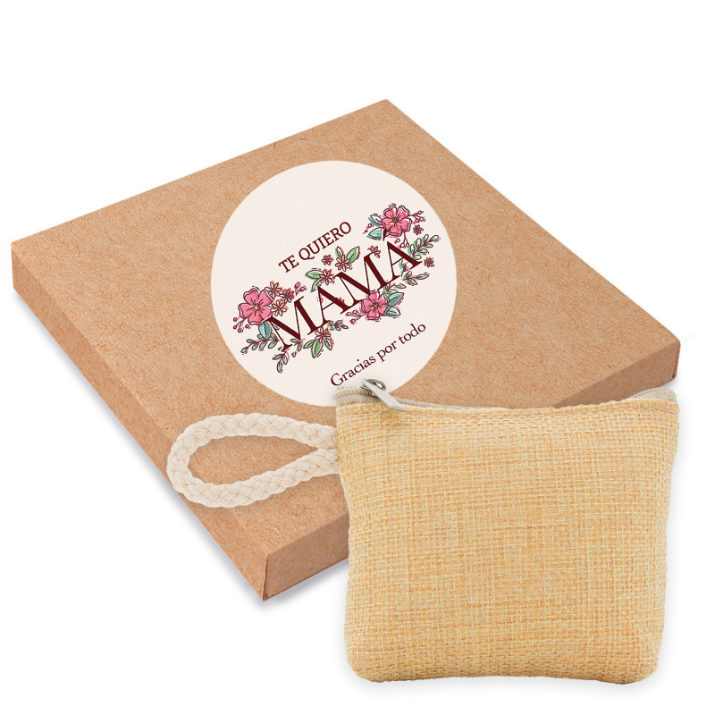 Bolsa em caixa decorada com adesivo personalizado para presente de Dia das Mães