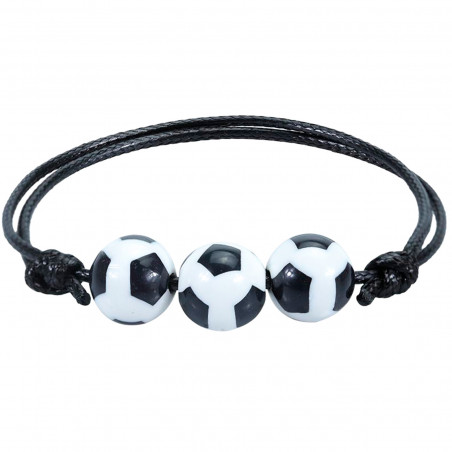 Pulseira de cordão preto com bolas de futebol