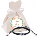 Pulseira Mão de Fátima em caixa com adesivo personalizado para detalhes do casamento