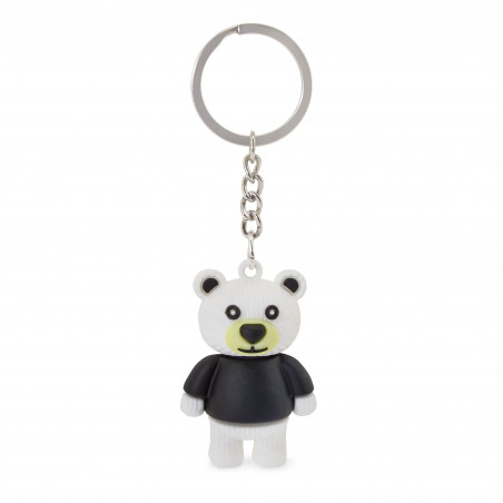 Necessaire com borla e chaveiro de urso em bolsa com adesivo para presente