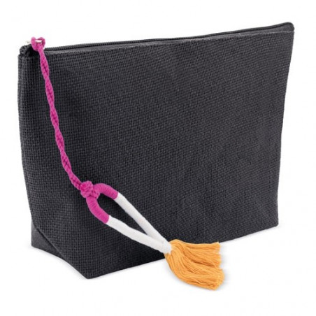 Necessaire com borla e chaveiro de urso em bolsa com adesivo para presente