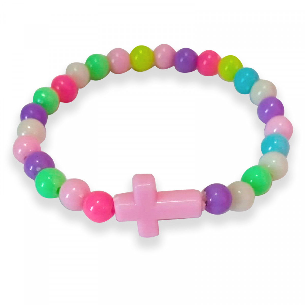 Pulseira de contas coloridas para meninas com uma cruz