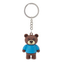 Chaveiro em forma de urso apresentado em bolsa de pano com autocolante de batizado personalizável