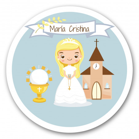 Chaveiro de comunhão em saco de presente de pano com adesivo personalizável para menina