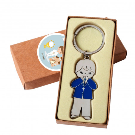 Porta-chaves de comunhão para menino em saco de presente de tecido com adesivo personalizável