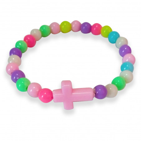 Pulseira cruz em caixa com adesivo personalizado para detalhes da comunhão da menina