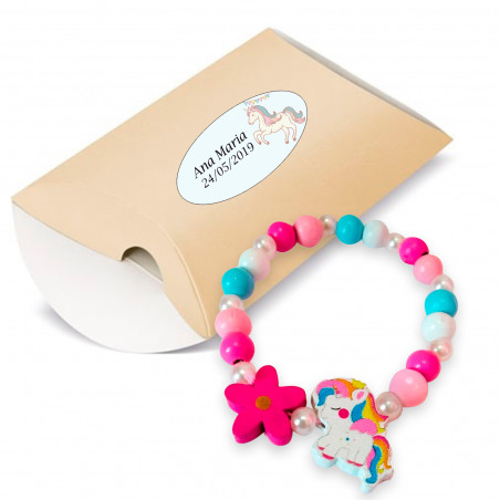 Pulseira de unicórnio em caixa com adesivo de unicórnio personalizado