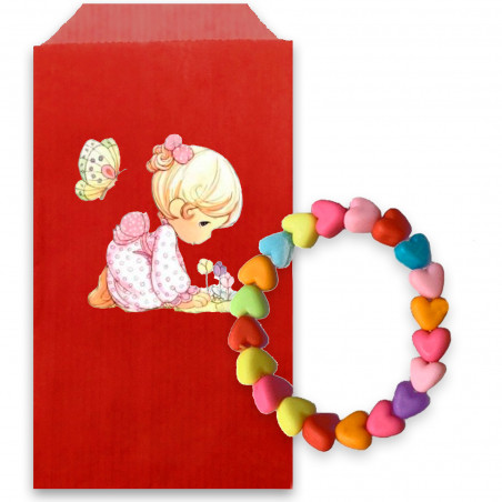 Pulseiras para meninas com miçangas coloridas e adesivo em envelope kraft